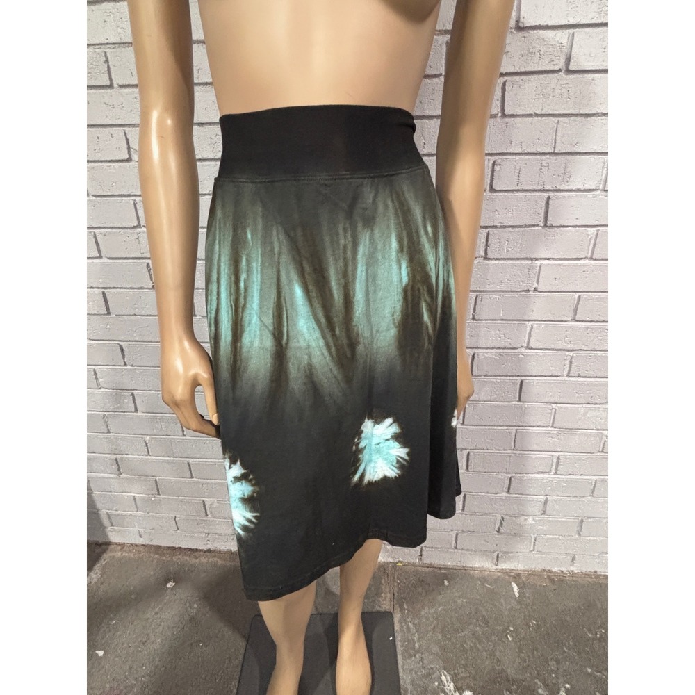 Dharma Trading Co Black Turquoise Tie Dye Bleach Wash Cotton Midi Skirt Large